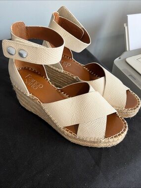 Franco Sarto Beige Crisscross Espadrille Wedge Sandals
